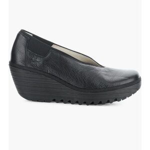 FLY London Yoza Black Wedge Slip-On Shoes Size 7.5 -8 or 38